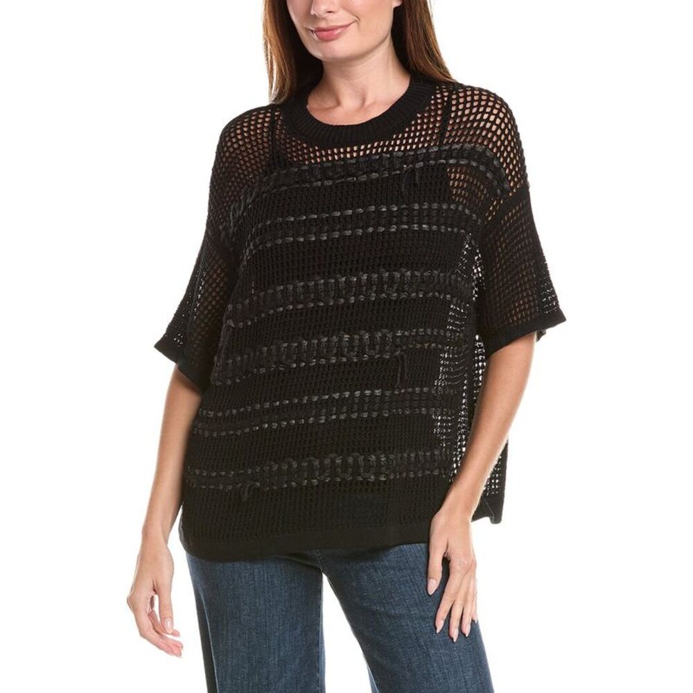 Lafayette 148 New York Womens  Open-Knit Sweater, Black